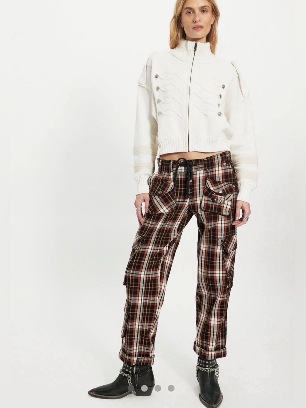 Free People Tahiti Mensware Pull On Cargo Pants Pockets Smock Waist Tie Brown